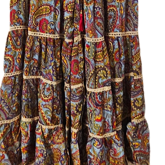 KARMA Hwy Silky Bohemian Bell Bottom Pant Blue/Red Paisley OS NWT - Picture 5 of 7